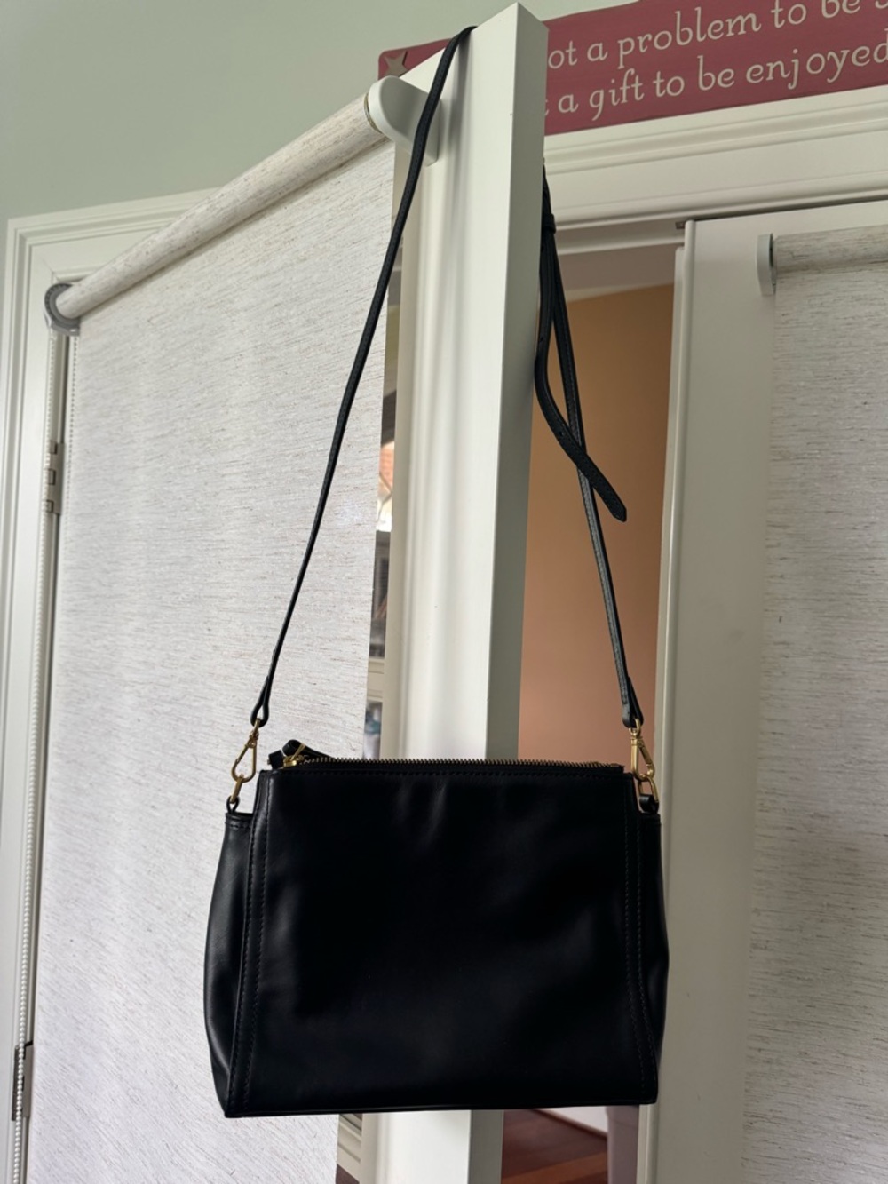 Quince Italian Leather Triple Compartment Crossbody Bag in Black